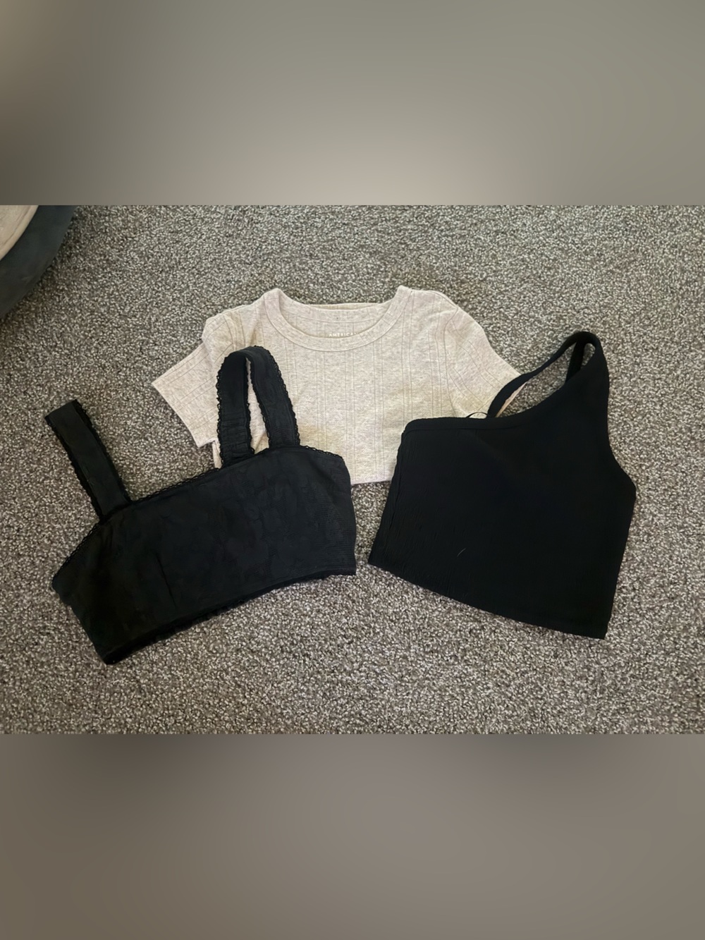 American Eagle Outfitters Black & Cream Crop Tank & Bralette Set